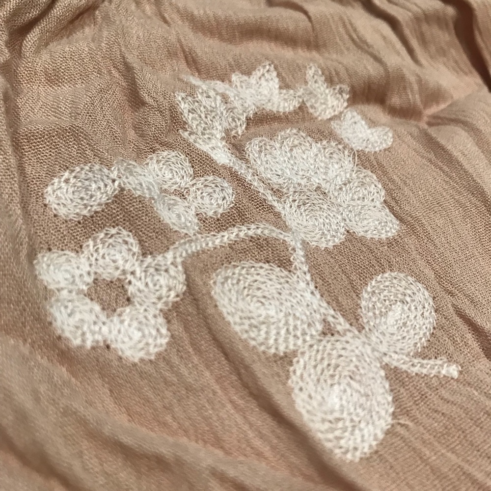 Off the Shoulder Taupe Embroidered Romper - Picture 6 of 8